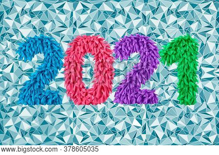 Vector Inscription 2021 From Geometric Triangle Stylized Frosty Icicles