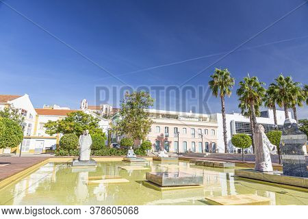 View Over Parque De Estacionamento In The Portugese Village Of Silves In Summer