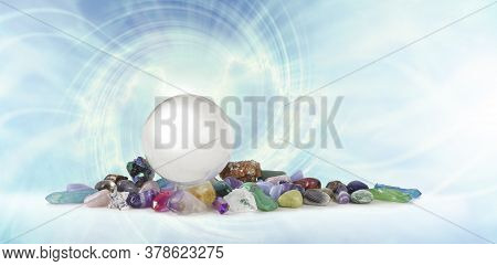 Magical Healing Crystal Vortex Background - A Large Clear Crystal Ball Atop A Selection Of Healing C