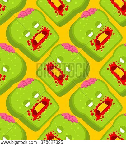 Zombie Bread Pattern Seamless. Piece Of Green Dead Bread Background