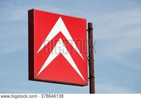 Saint Egreve, France - June 19, 2019: Citroen Logo On A Signboard Of A Dealer. Citroen Is A Major Fr