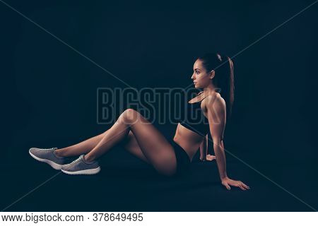 Profile Side View Of Her She Nice-looking Attractive Sportive Adorable Strong Purposeful Serious Lad