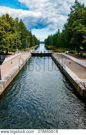 Asikkala, Finland - 16 July 2020: Vaaksy Canal Between Two Big Lakes Vesijarvi And Paijanne. Gateway