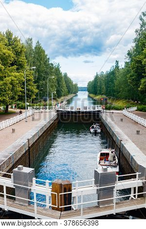 Asikkala, Finland - 16 July 2020: Vaaksy Canal Between Two Big Lakes Vesijarvi And Paijanne. Gateway
