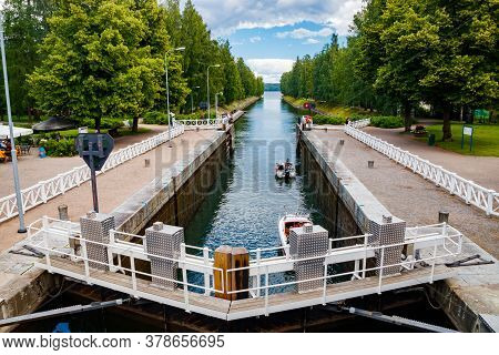 Asikkala, Finland - 16 July 2020: Vaaksy Canal Between Two Big Lakes Vesijarvi And Paijanne. Gateway