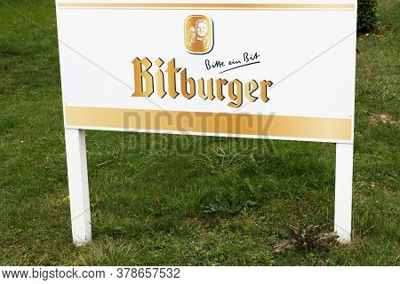 Bitburg, Germany - September 2, 2018: Bitburger Logo On A Signboard. Bitburger Brewery Is A Large Ge
