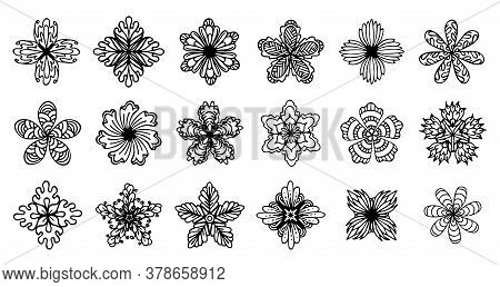 Vector Black Flowers, Outline Cut Out, Stylized Decorative Floral Set, Isolated On White Background,