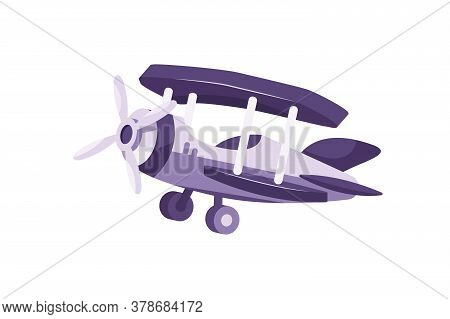 Vintage Single Seater Plane With Propeller In The Sky Isolated On White Background, Flat Illustratio