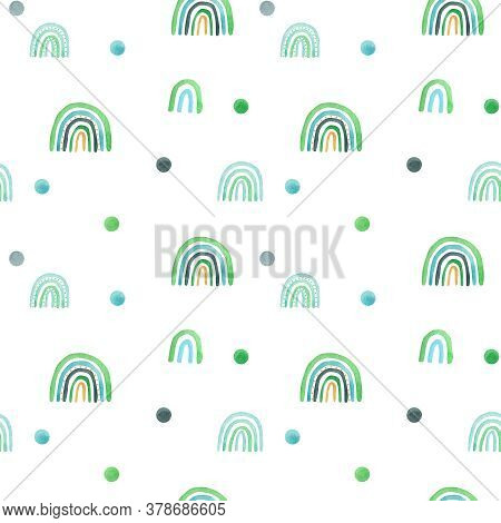 Watercolor Nursery Raindow Seamless Pattern. Scandinavian Style Hand Painted Rainbows Background. Ba