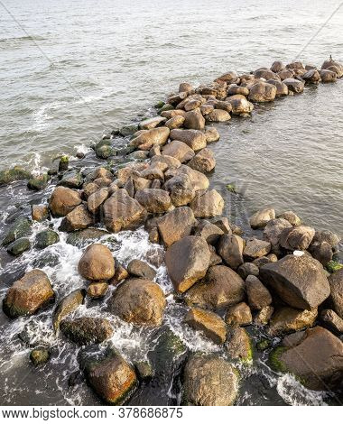 Daytime On The Baltic Sea Coast, Cold Water In The Month Of August, Beautiful Nature