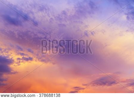 Red Bright Clouds During Sunset Or Sunrise, Landscape In Nature, Out Of Focus