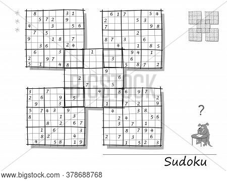 Logic Sudoku Game For Children And Adults. Big Size Puzzle With 5 Squares, Difficult Level. Printabl