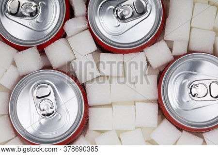 White Sugar Cubes With Soda Can Fullframe As Background