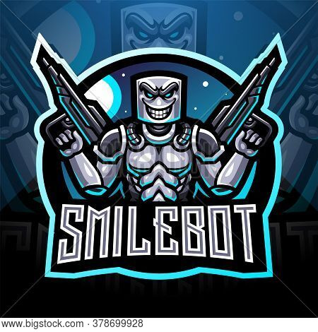 Smile Robot Esport Mascot Logo Design With Text