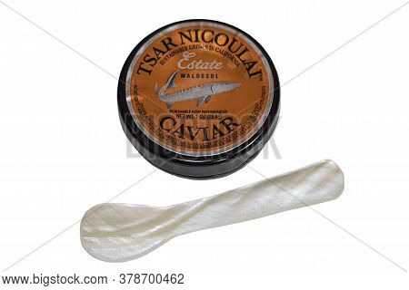San Francisco, Usa - July 26, 2020: Isolated Jar Of Sustainably Farmed Black Sturgeon Caviar By Tsar