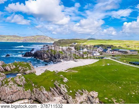 Aerial View Of The Beautiful Coast Next To Carrickabraghy Castle - Isle Of Doagh, Inishowen, County 