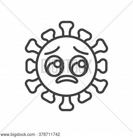 Virus Pleading Face Line Icon. Linear Style Sign For Mobile Concept And Web Design. Unhappy Coronavi