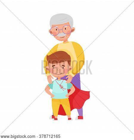 Cute Boy Character Wearing Red Cloak Ready To Fight With Injustice Vector Illustration