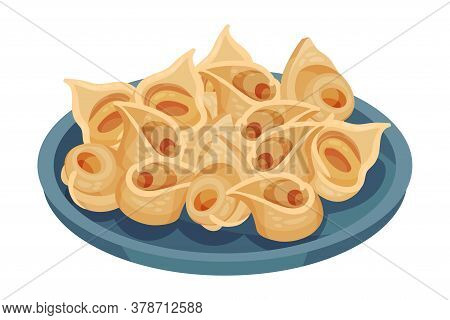 Italian Pasta With Shaped Alimentary Products With Savory Stuffing Vector Illustration