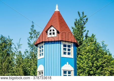 Kotka, Finland - 11 June 2020: Moomin House On Children Playground In Katariina Seaside Park.