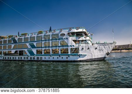 Luxor, Egypt - Jan 28, 2020:The touristic boats on Nile river in Luxor city, Egypt