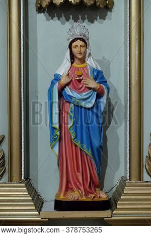 BARUIPUR, INDIA - FEBRUARY 27, 2020: The Immaculate Heart of Mary, a statue at the Catholic cathedral of Immaculate Heart of Mary and St. Teresa of Calcutta in Baruipur, West Bengal, India