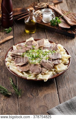 Kazakh National Dish Beshbarmak With Horse Meat Qazy