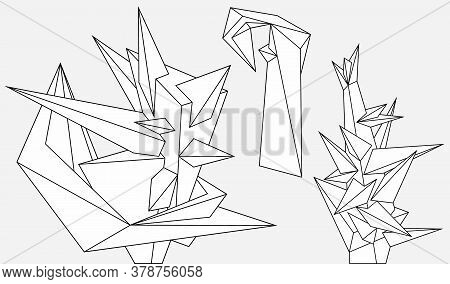 Abstract Geometric Modern Asymmetric Forms Design Set. Vector Outline Illustration