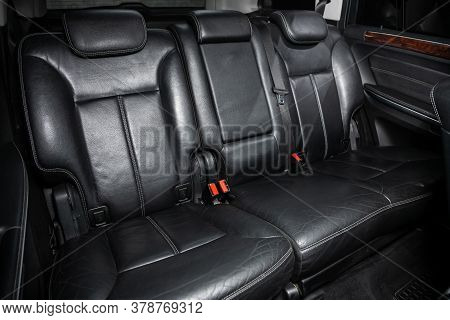 Novosibirsk/ Russia - July 18  2020: Mercedes Benz Gl-class, Rear Seat For Passengers In Black Leath