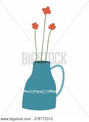 Vase With Flowers. Home Garden. Elements Of A Cozy Home On White Background. Hygge Interior. Trendy 