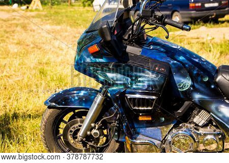 Senno, Belarus - 07.03.2015: Summer Open-air Motorcycle Festival, Motorcycles On A Sunset Background