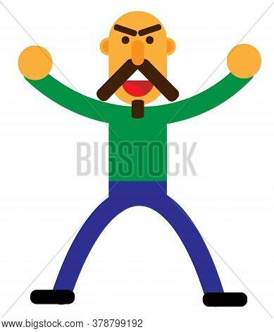 Excited Man Flat Art Work. Bald Head