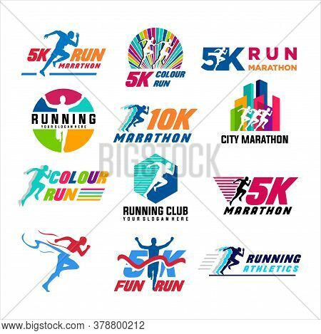Run Sport Club Logo Templates Set, Emblems For Sport Organizations, Tournaments And Marathons Colorf