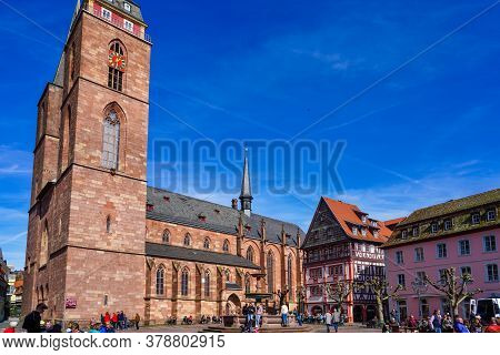Neustadt, Germany - Mar 15, 2020: Collegiate Church At The Market Square Of Neustadt On The Wine Rou