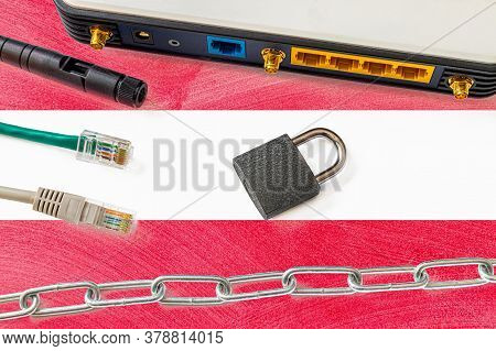 Austria Internet Censorship And Security Concept. Flag In The Background Of The Internet Connection 