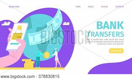 Bank Transfer, Money Online Payment Methods Vector Illustration. Internet Banking, Purchasing And Tr