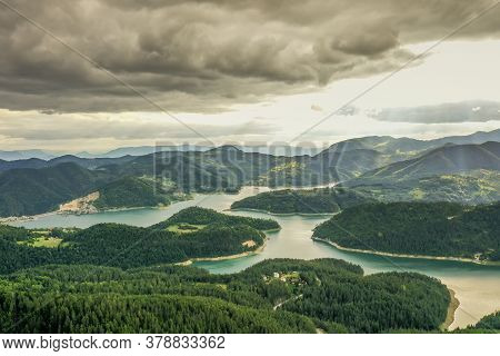 Zaovine Lake View From Tara Mountain In Serbia