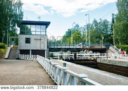Asikkala, Finland - 16 July 2020: Vaaksy Canal Between Two Big Lakes Vesijarvi And Paijanne. Gateway