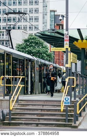 Manchester, England, Uk - 24 July, 2020 City Centre Of Manchester, Empty Metrolink Tram Stop At St P