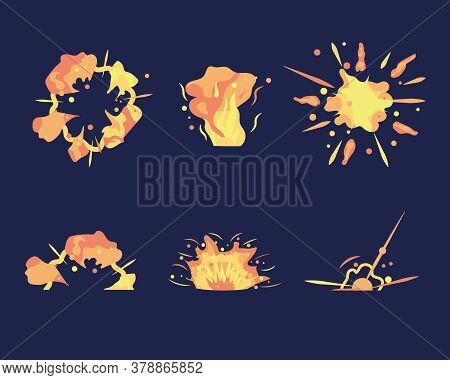 Cartoon Explosion. Exploding Bomb, Atomic Explode Effect And Comic Explosions. Animation For Game Of