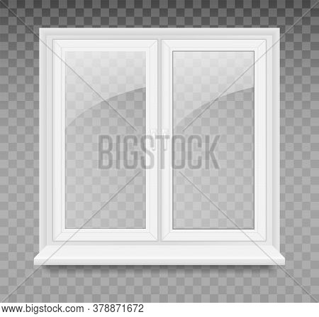Vector Illustration With White Plastic Window Isolated On Transparent Background. Closed Realistic V