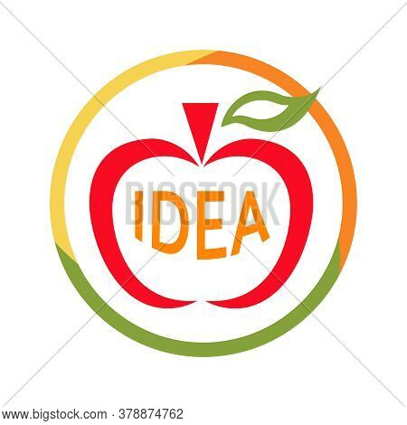 Apple Idea Sign. Abstract Apple Flat Logo. Colorful Fruit Symbol With Word Idea. Concept Of Creativi