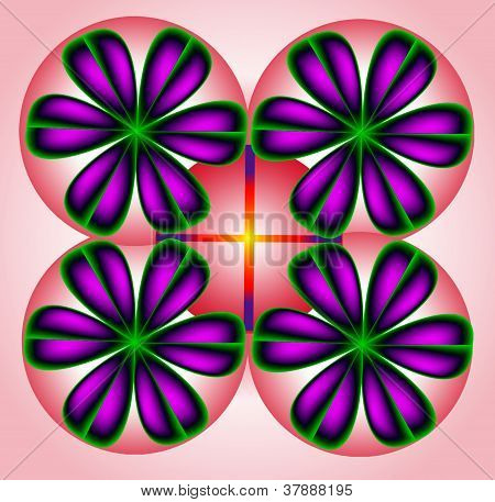 Composição abstrata com um roxo de cor bolas e fundo rosa