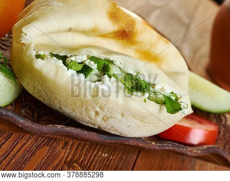 Feta Cheese And Yogurt Spread In Pita Bread
