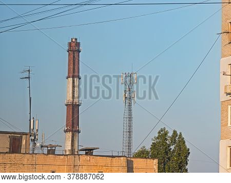 Typical Urban Infrastructure, High-rise Buildings, Boiler Chimney, Cellular Masts, Vhf And Uhf Telev