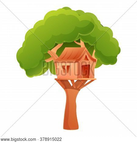Outdoor Treehouse Icon. Cartoon Of Outdoor Treehouse Vector Icon For Web Design Isolated On White Ba