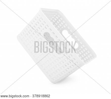 Empty Wicker Picnic Basket On White Background