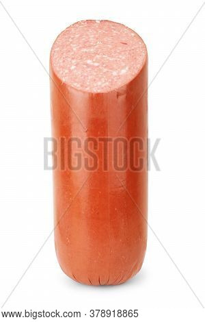 Italian Sausage. Tasty Dried Sausage, Close-up, Isolated On White Background.