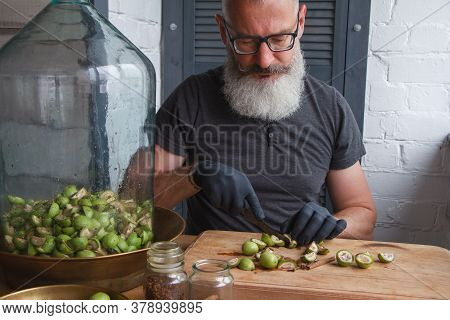 Step-by-step Recipe For Preparing Italian Liquor Nocino From Green Walnuts At Home, Real Home Kitche