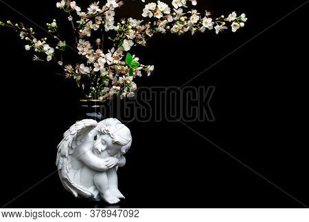 Photo Of Beautiful White  Flowers Background And Angel Close Up
